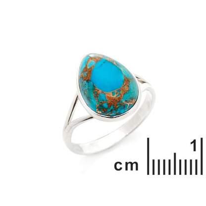 Bague avec turquoise naturelle reconstituée, en argent rhodié 925