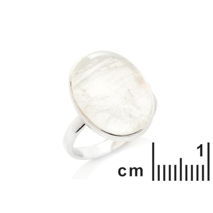 Ring with natural white moonstone, in rhodium-plated silver 925