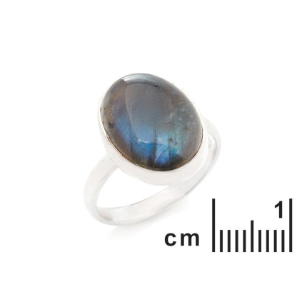 Anillo con labradorita multicolor natural, en plata 925 rodiada