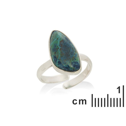 Bague avec shattuckite bleue naturelle, en argent rhodié 925