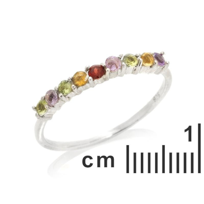 Ring with natural multi-colored stones, in 925 rhodium-plated silver