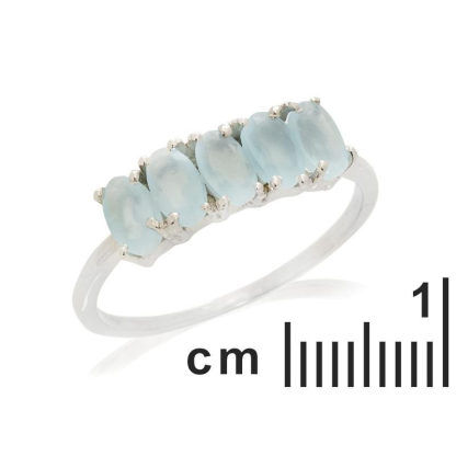 Bague avec calcédoine bleue naturelle, en argent rhodié 925