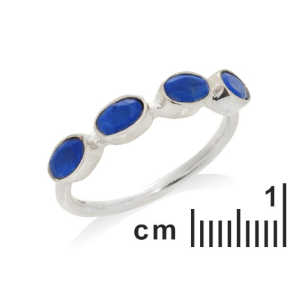 Ring with natural blue lapis lazuli, in rhodium-plated silver 925