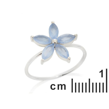 Bague avec calcédoine bleue naturelle, en argent rhodié 925