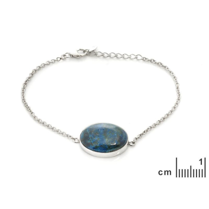 Pulseira com shattuckite azul, em prata 925 banhada a ródio, comprimento 16+2,5 cm