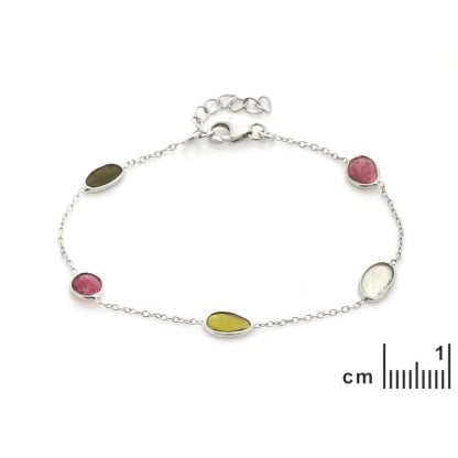 Armband met veelkleurige toermalijn, in 925 gerhodineerd zilver, lengte 16+3 cm
