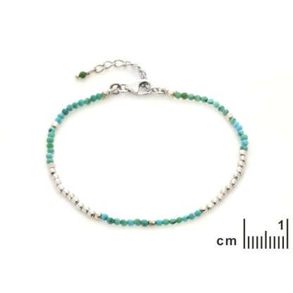 Bracciale con turchese, in argento 925 rodiato, lunghezza 16+3 cm