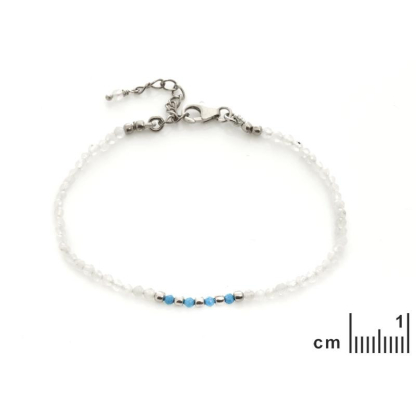 Bracelet with moonstone and turquoise, rhodium-plated silver 925, length 16+3 cm