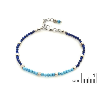 Bratara cu safir si turcoaz, din argint 925 rodiu, lungime 16+3 cm
