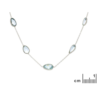 Collier avec topaze bleue naturelle, en argent rhodié 925, longueur 41 + 5 cm