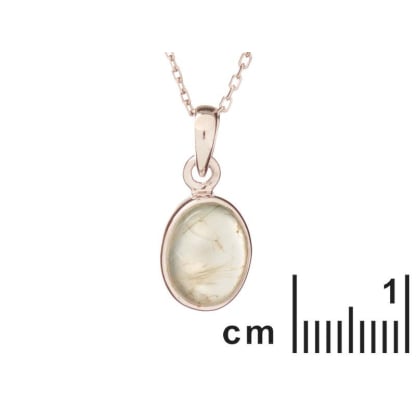 Ciondolo con prehnite verde ovale, in argento 925 rodiato, altezza 1+0,5 cm