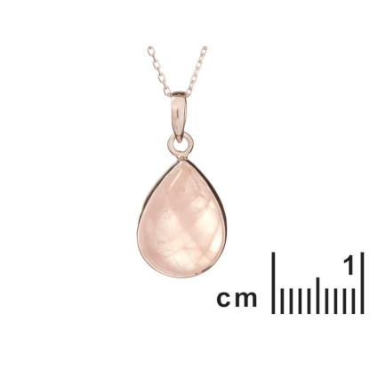 로즈 쿼츠가 세팅된 드롭 펜던트, 925 로듐 도금 실버, 높이 1.7+0.8 cm