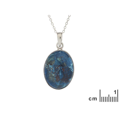 Ciondolo ovale con shattuckite blu, in argento 925 rodiato, altezza 2+0,8 cm