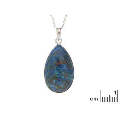Pendentif goutte avec shattuckite bleue, argent rhodié 925, hauteur 2,7+0,8 cm