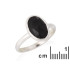 Ring with natural oval black onyx, in 925 rhodium silver
