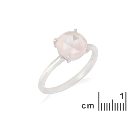 Bague avec quartz rose naturel rond, en argent rhodié 925