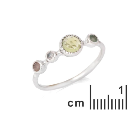Ring with natural multi-colored stones, in 925 rhodium-plated silver