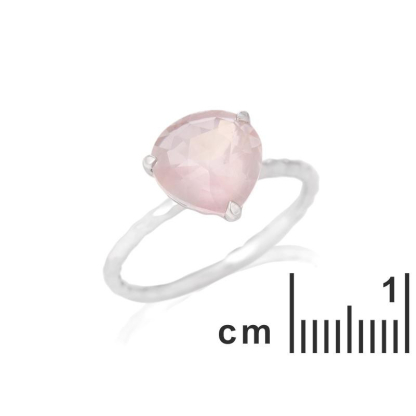 Heart ring with natural rose quartz, in 925 rhodium silver