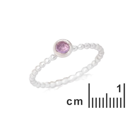 Ring with natural purple amethyst, in rhodium-plated silver 925