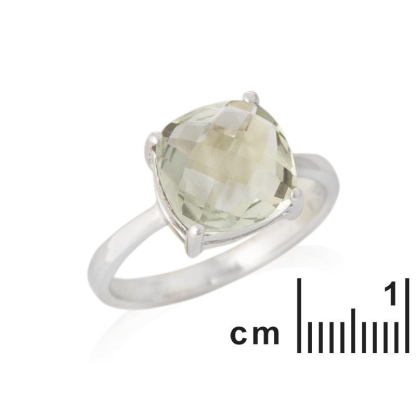 Anillo con amatista cojín verde natural, en plata 925 rodiada