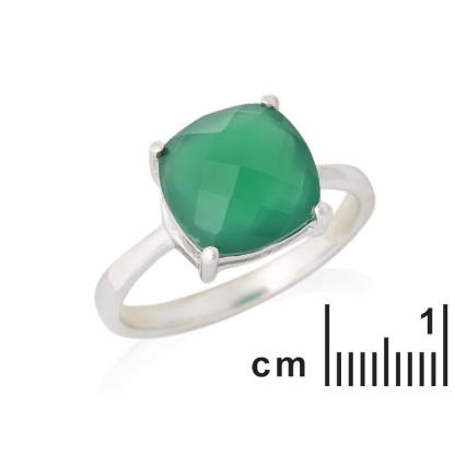 Anillo con cojín de ónix verde natural, en plata 925 rodiada