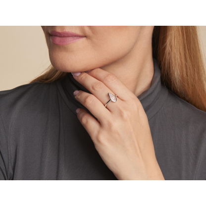 Bague avec quartz rose naturel, en argent rhodié 925