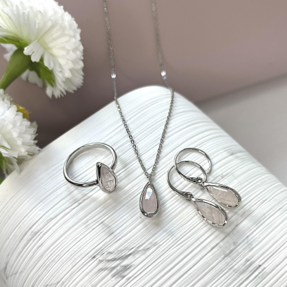 Bague avec quartz rose naturel, en argent rhodié 925