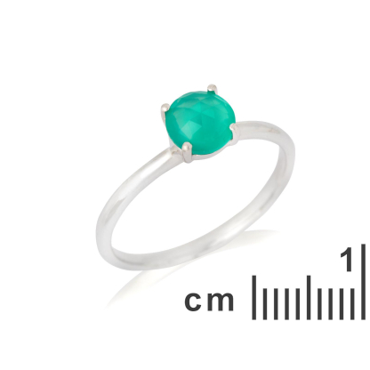 Bague avec onyx vert naturel, en argent rhodié 925