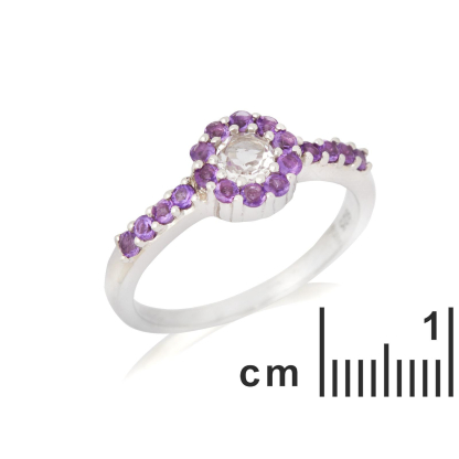 Bague avec cristal de roche et améthyste, en argent rhodié 925