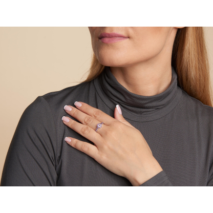 Bague avec cristal de roche et améthyste, en argent rhodié 925