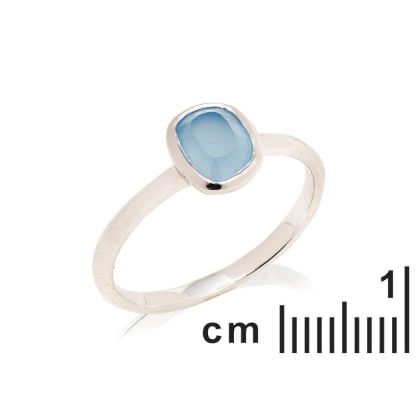 Anello con calcedonio blu naturale, in argento 925 rodiato