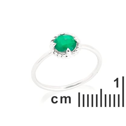 Bague ronde avec onyx vert naturel rond, en argent rhodié 925