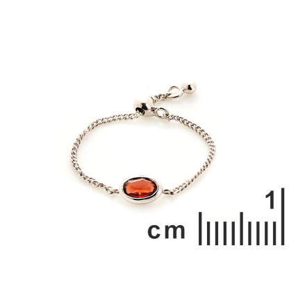 Anello ovale regolabile con granato rosso naturale, in argento, 52 - 58 mm
