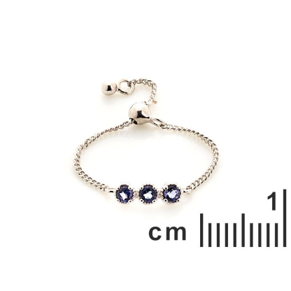 Anillo ajustable redondo multipiedra con iolita azul, en plata, 52 - 58 mm