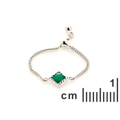 Square adjustable ring with square natural green onyx, in silver, 52 - 58 mm