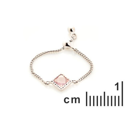 Anillo ajustable cuadrado con cuarzo rosa natural cuadrado, en plata, 52 - 58 mm