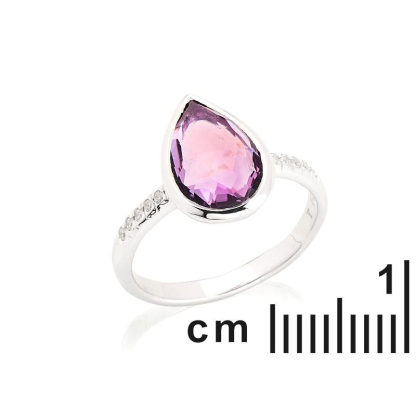 Tropfenring mit Amethyst und Zirkonoxid, aus 925 rhodiniertem Silber