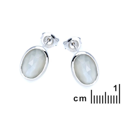 Stud earrings with natural white moonstone, in 925 rhodium silver