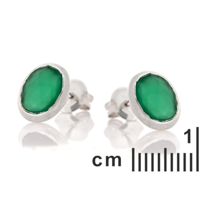 Boucles d'oreilles avec onyx vert naturel ovale, en argent rhodié 925