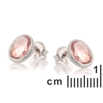 Earrings with natural oval rose quartz, in 925 rhodium silver