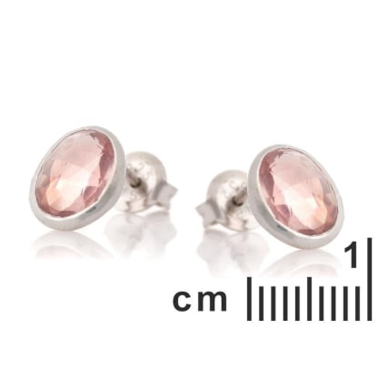 Pendientes con cuarzo rosa natural ovalado, en plata 925 rodiada
