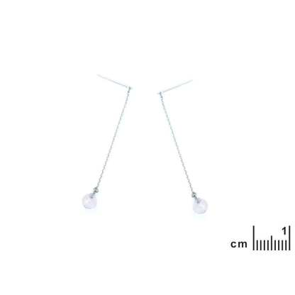 Brincos pendentes com quartzo rosa natural, em prata 925 com banho de ródio