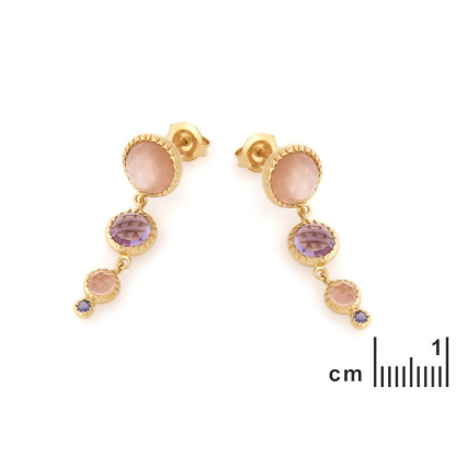 Orecchini pendenti con multipietre multicolori, in argento dorato 925