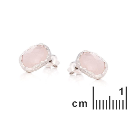 Brincos com quartzo rosa natural, em prata banhada a ródio 925