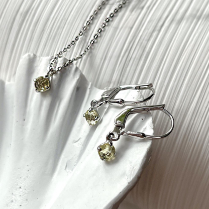 Boucles d'oreilles avec quartz jaune naturel, en argent rhodié 925