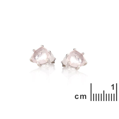 Heart stud earrings with natural rose quartz, in 925 rhodium silver