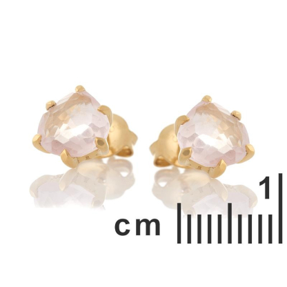 Orecchini a bottone cuore con quarzo rosa naturale, in argento 925 dorato