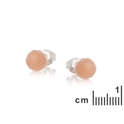 Boucles d'oreilles avec pierre de lune rose boule, en argent rhodié 925