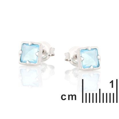 Boucles d'oreilles avec calcédoine bleue naturelle, en argent rhodié 925