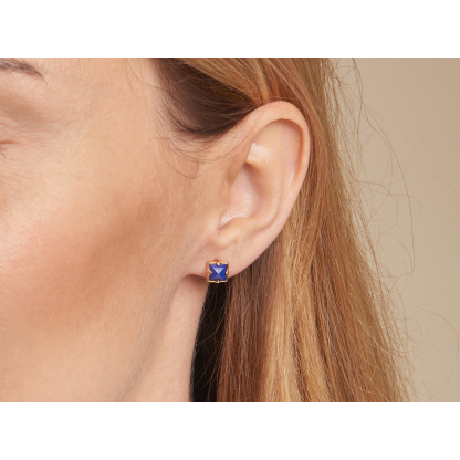 Boucles d'oreilles avec lapis-lazuli bleu naturel, en argent doré 925